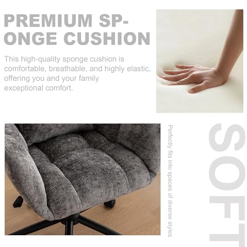 Home Office Desk Chair, Modern Tufted Chenille Vanity Chair, Adjustable Upholstered Swivel Computer Chairs for Bedroom, Living Room，Grey - color: Grey