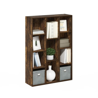 Furinno LUDER Book Shelf, 11-Cube Bookshelf, Reversible Bookcase, 9.4 x 29.1 x 41.7, Easy Assembly, for Living Room, Bedroom, Home Office, Amber Pine - color: Amber Pine, size: 11-Cube