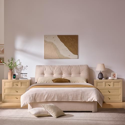 Night Stand Large W/Charging Station, 30.7" W Oversized Nightstands Tall Bedside Table with 3 Drawers, Accent End Table W/Large Storage, Modern Wood End Table for Bedroom, Office - color: Natural Oak, size: 15.5"D x 30.7"W x 25"H (3 Drawers)