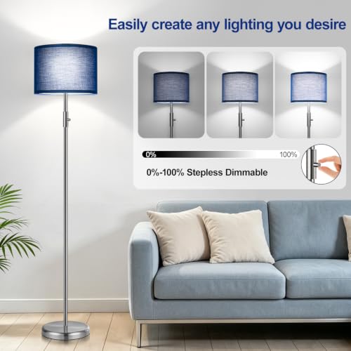 Floor Lamp Simple Design with Shade, Small Tall Lamps for Living Room Bedroom Office Dining Room Kitchen-Nickel - color: Nickel-Blue Shade