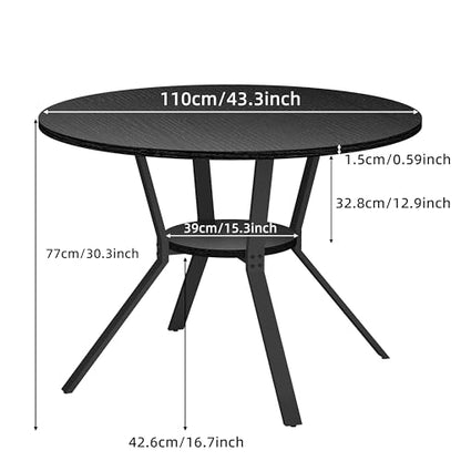 Wildhome Round Dining Table for 2-4, 43 Inch Dining Room Kitchen Table with 1-Tier Storage Shelf, Modern Farmhouse Dinner Furniture with Adjustable feet,Oval Circle(43in-Black) - color: 43in-air-black