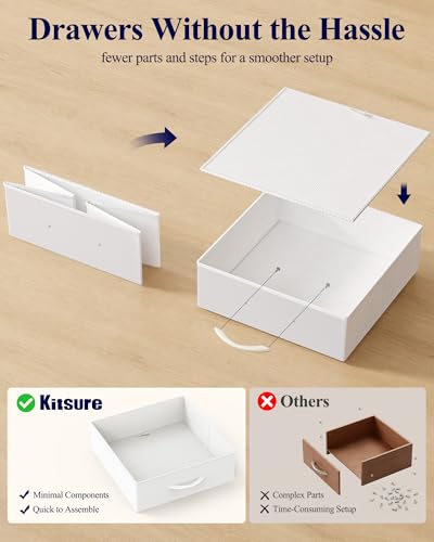 Kitsure 31.5" W Small Vanity Desk with Mirror and Lights, 2 Fabric Drawers | Bedroom, Gifting, Makeup Vanity, 6 Open Shelves, 3 Lighting Modes, Stable Frame, White