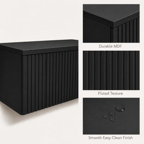 Floating TV Stand Wall Mounted 110 in Media Console Cabinet, Black - color: Black-e