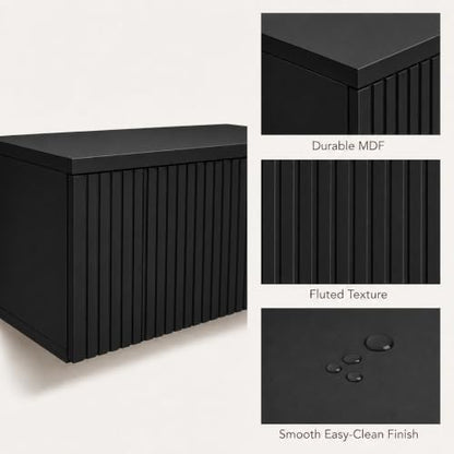 Floating TV Stand Wall Mounted 110 in Media Console Cabinet, Black - color: Black-e