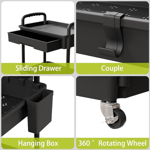 Sorgion 3 Tier Rolling Cart Organizer,Laundry Room Bathroom Organizers and Storage Office Shelves Mobile Shelving Unit Kitchen Trolley Cart with Wheels for Art,Craft,Diaper,Bedside,Snack(Black) - size: 3Tier-Black