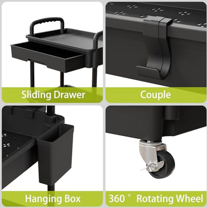Sorgion 3 Tier Rolling Cart Organizer,Laundry Room Bathroom Organizers and Storage Office Shelves Mobile Shelving Unit Kitchen Trolley Cart with Wheels for Art,Craft,Diaper,Bedside,Snack(Black) - size: 3Tier-Black