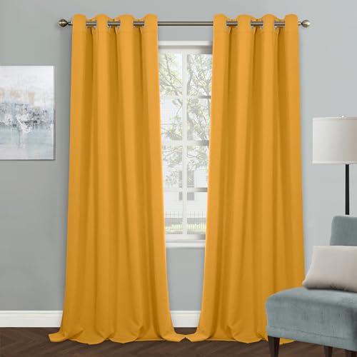 MYSKY HOME Yellow Blackout Curtain for Living Room Bedroom Curtain 84 Inches Long Grommet Room Darkening Window Curtains Thermal Insulated Single Panel Curtains 52 x 84 Inch, Mustard Yellow - color: Mustard Yellow, size: 52"W x 84"L (Pack of 1)