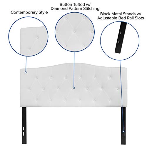 EMMA + OLIVER White Full Tufted Headboard | Adjustable Bed Rail Slots, Fabric Upholstered - color: White, size: Full