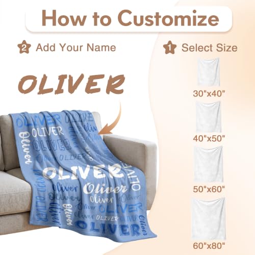 Personalized Blanket with Name, Custom Name Blanket Gifts for Kids Adults Boys Girls Teen, Soft Customized Fleece Flannel Throw for Bedroom Living Room, Birthday Christmas - color: Bright Blue