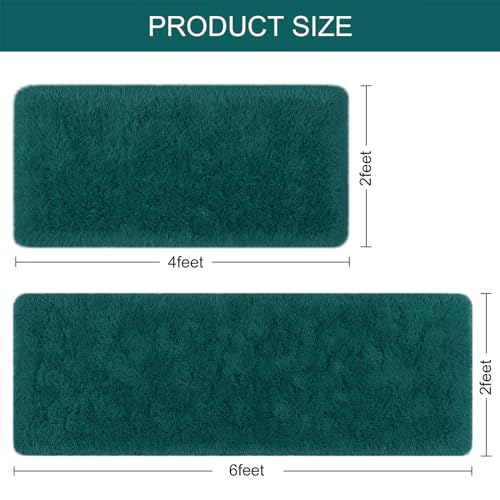 BENRON Fluffy Runner Rugs 2x4, Soft Runners for Bedroom Hallyway Teal Green | Modern Washable long Rugs for Entryway Kitchen Dorm, Throw Area Rug for Kids Girls Room Decor, Non Slip Indoor Plush rug - color: Teal, size: 2' x 4' (Runner)