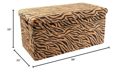Luxe Faux Fur Storage Ottoman, Tiger Tan/White, 30 x 15 x 15 in | Engineered Wood, Tool-Free Assembly, Modern Style, Seat And Footrest - color: Tiger Tan/White, size: 30"D x 15"W x 15"H