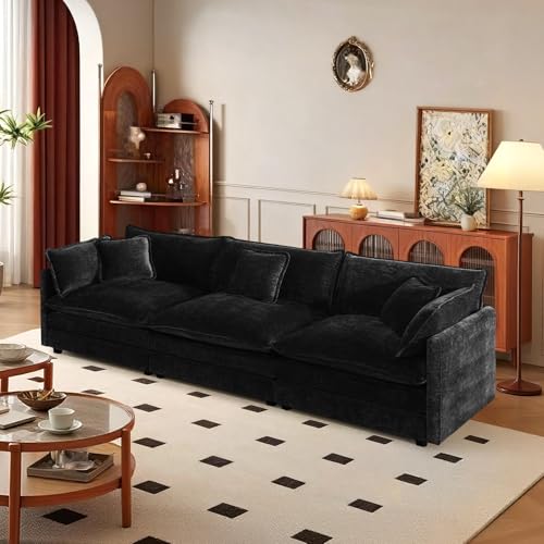 103.8" Chenille Modular Sectional Sofa, Modern 3-Seat Couch,Black | Randomly Assemble Modular Sofa Sets, Modern Recliner Deep Seat Sofa Set for Living Room,Office - color: Black, size: 3S