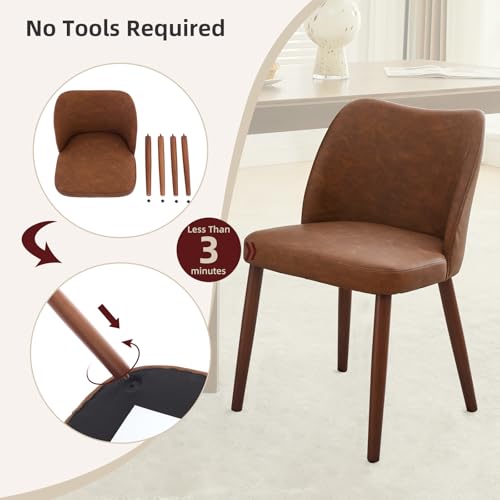 GarveeHome Wooden Dining Chair Set of 4 Upholstered Leather Dining Chair | Kitchen Chairs with Thick Cushions, Wing Backrest for Dining Room, Living Room, Dark Grey, No tool assembly, No Wobble - color: Brown Pu