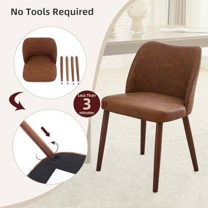 GarveeHome Wooden Dining Chair Set of 4 Upholstered Leather Dining Chair | Kitchen Chairs with Thick Cushions, Wing Backrest for Dining Room, Living Room, Dark Grey, No tool assembly, No Wobble - color: Brown Pu
