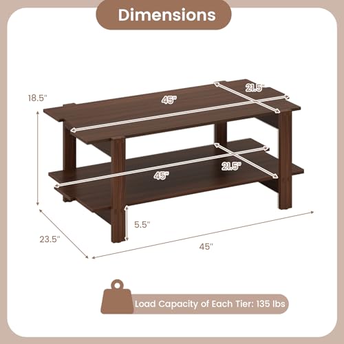 GIANTEX Coffee Table with Storage, 45 Inch Modern Center Table with Slatted Design & Side Rail Support, Rectangular Living Room Table for Small Spaces, Walnut - color: Walnut
