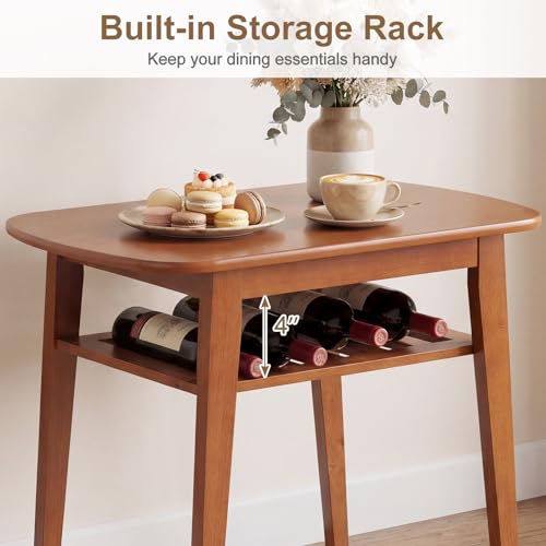 Giantex Dining Table Set for 2, Space Saving Kitchen Table and Chairs Set w/Rubber Wood Frame, Storage Rack, Padded Seats & Backrests, Dinette Set for Small Space, Apartment, Dining Room, Walnut - color: Walnut