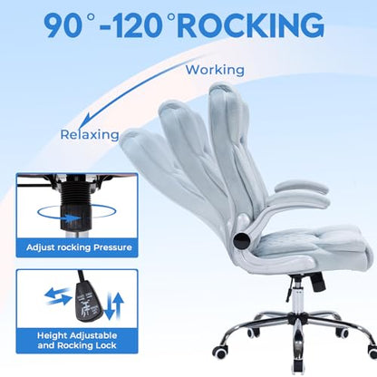 400lbs Executive Office Chair with Flip-Up Armrests, Big and Tall Computer Chair for Heavy People, Heavy Duty Ergonomic Comfy Chair, Breathable Plush Velvet (Blue) - color: Blue