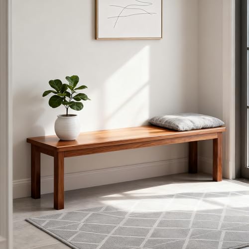 Solid Wood Farmhouse Dining Bench Narrow Entryway Kitchen Table Benchs Rustic Skinny Long for End of Bed Noodle Bedroom Stable Decorative Easy to Assemble(31.5")