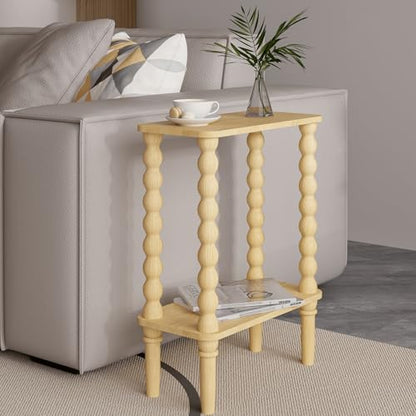 Veegle Narrow Side Table, Small End Table with Storage Shelf, 2-Tier Small Coffee Tables for Living Room, Bedroom, Narrow Spaces (Yellow Oak) - color: Natural-2 Tier Shelf