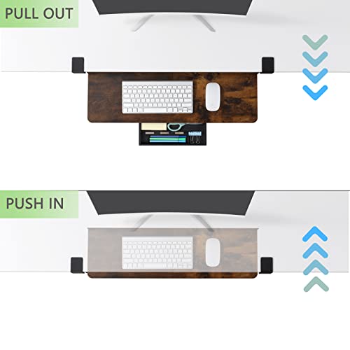 ETHU Keyboard Tray Under Desk, 26.77" X 11.81" Large Size Keyboard Tray with C Clamp-on Mount Easy to Install, Computer Keyboard Stand, Ergonomic Keyboard Tray for Home and Office - color: Woodgrain