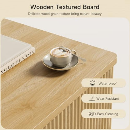 Fluted Lift Top Coffee Table with Storage, Mid Century Modern Coffee Table with Hidden Compartment, Rising Top Wood Center Table for Living Room, Home Office, Rounded Edges (Natural Oak) - color: Natural Oak