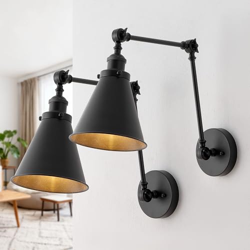 JONATHAN Y Rover 1-Light Wall Sconce 7", Black, Set of 2 | Adjustable Arm, Hardwired Bedside Reading Swing Arm, Farmhouse Cone Shade, Metal Hardwired Indoor Fixture, LED Bulbs Included - color: Black, size: Set of 2