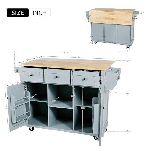 Kitchen Island, Rolling Kitchen Cart with Drop Leaf Top | Drop leaf countertop expands prep and serving space, folds down to save room in compact kitchens or dining areas - color: Blue + Mdf + Rubber Wood