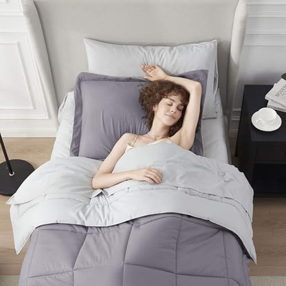 Nestl 5 Piece Twin Comforter Set – Grey Lavender Reversible Bed in a Bag – Complete Twin Size Bedding Set with Sheets, Pillowcase and Sham - color: Grey Lavender, size: Twin