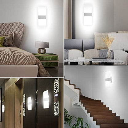 TRLIFE Modern Wall Sconces, Dimmable Wall Sconces Set of 2 Wall Mounted Lights 12W 6000K Cool White Hardwired Wall Sconce Lighting for Bedroom Bedside Living Room Stairway Hotel(2 Pack) - color: Cool White, size: Silver Brushed Aluminum