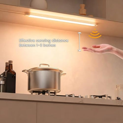 2Pcs 16 Inch Under Cabinet Lights with Hand Wave, Under Counter Lighting 3000K Warm White,Dimmable,Plug and Play,LED Lights for Kitchen Cabinet, Cupboard, Closet, Desk - color: 3000K-Warm White, size: 16inch-2Pack