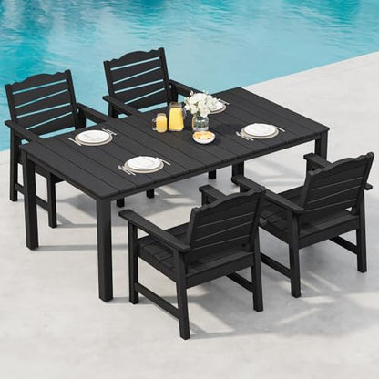 Outdoor Dining Table, Weatherproof 63" Rectangle HIPS Patio Dining Table for 6, with 2" Umbrella Hole, Outdoor Table for Backyard Deck Poolside, Black - size: 63" table