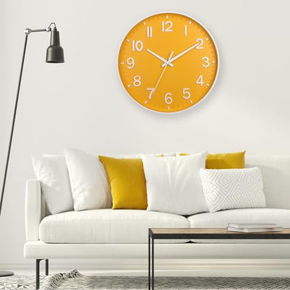 HZDHCLH 12 Inch Silent Wall Clock Battery Operated Non Ticking Yellow | for Living Room Bedroom Kitchen Office (orange color) - color: Daffodil