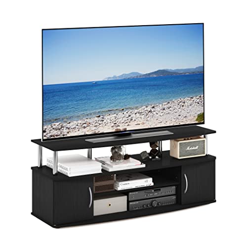 Furinno JAYA Large Entertainment Stand for TV Up to 55 Inch, Americano/Chrome | Entertainment Center for TV up to 55 Inch, with 2 Doors and Cable Management Holes, Stainless Steel, for Living Room, Bedroom - color: Americano/Chrome