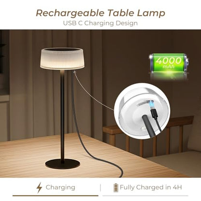 Lacasa Rechargeable Cordless Table Lamp, 2 PCS Battery Operated Solar Table Lamps Outdoor 4000mAh IP67 Waterproof, Portable Dimmable LED Desk Light Touch Lamp 3000-6000K for Living Room Bedroom Garden
