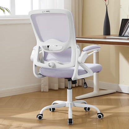 Ergonomic Office Chair,Mesh Office Chair with Lumbar Support,Mid Back Desk Chair with Flip-up Arms,400 lbs Comfy Computer Chair for Home Office - color: Lavender
