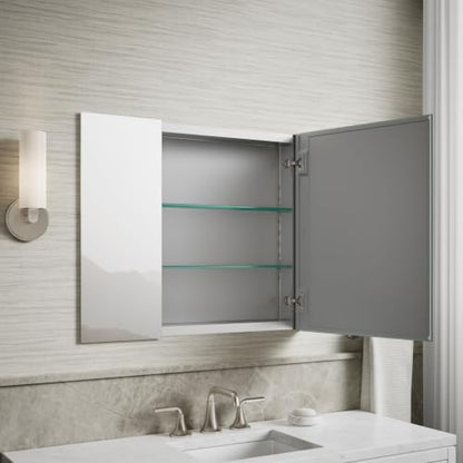 Kohler 55064-NA Embark Slim Medicine Cabinet Mirror, Adjustable Shelves with Mirrored Doors, 30 in. W x 26 in. H - size: 30 in. x 26 in., style: Flat Edge