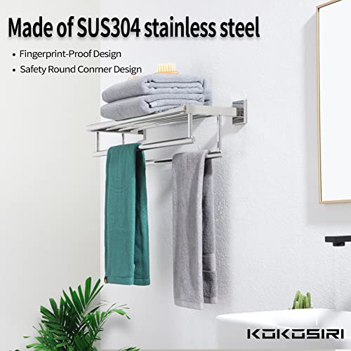 KOKOSIRI Bath Towel Rail Bathroom Towel Rack Towel Holder 24 Inch Towel Shelf with Double Towel Bars Wall Mounted SUS 304 Stainless Steel, Polished Chrome, B6005CH-L24 - color: Polished Chrome, size: 24 Inch