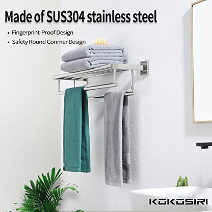 KOKOSIRI Bath Towel Rail Bathroom Towel Rack Towel Holder 24 Inch Towel Shelf with Double Towel Bars Wall Mounted SUS 304 Stainless Steel, Polished Chrome, B6005CH-L24 - color: Polished Chrome, size: 24 Inch
