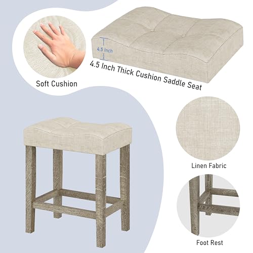 allamazing 3-Piece Counter Height Bar Table Set with Socket and 2 Fabric Padded Bar Stools, Tall Kitchen Breakfast Dining Table Set with Stools (1+2 Natural) - color: 1+2 Natural