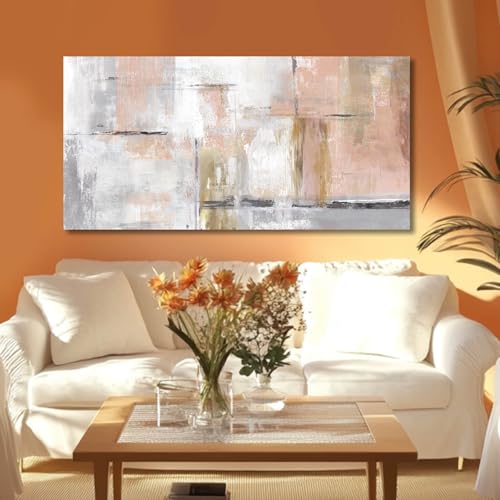 SOUGUAN 캔버스 아트 골드 벽 장식 여아용 핑크 그림 거실 벽 장식 추상 벽 아트 화이트 모던 페인팅 그림 50.8cm x 101.6cm - color: 핑크, size: 40"L x 20"W