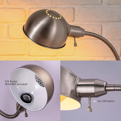 O'Bright Adjustable Floor Lamp with Flexible Gooseneck and Rotatable Shade, E26 Socket, 10-Inch Base - Ideal for Reading, Bedside, Living Room, Brushed Nickel - color: Brushed Nickel