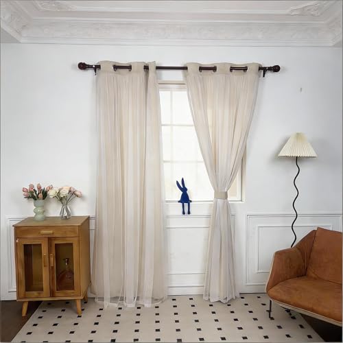 INLINAS Blackout Curtains with Sheer Overlay, Beige, 37x63 Inches | Grommet Top Double Layer Curtains for Bedroom and Living Room Thermal Reduction Light Blocking and Energy Saving, Set of 2 - color: Beige, size: 37"W x 63"L (Pack of 2)