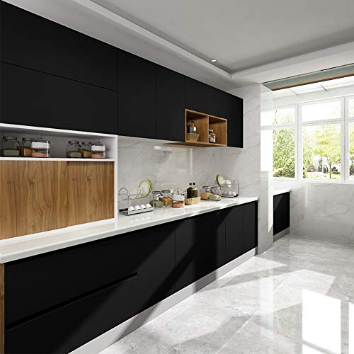 LaCheery 15.8"x276" Matte Black Contact Paper Peel and Stick Wallpaper Black Wall Paper Peel and Stick Modern Removable Self Adhesive Wallpaper for Bathroom Walls Kitchen Cabinets Drawers Desk Shelves - color: Black, size: 15.8" x 276"