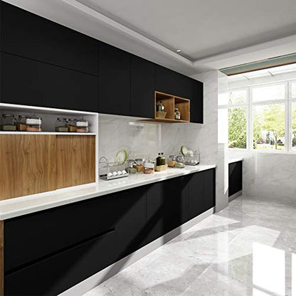 LaCheery 15.8"x276" Matte Black Contact Paper Peel and Stick Wallpaper Black Wall Paper Peel and Stick Modern Removable Self Adhesive Wallpaper for Bathroom Walls Kitchen Cabinets Drawers Desk Shelves - color: Black, size: 15.8" x 276"