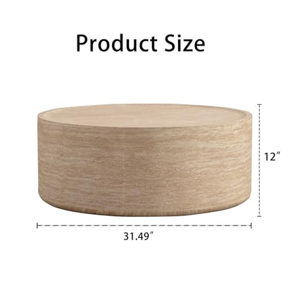 31.5'' Modern Round Drum Coffee Table for Living Room Office, Light Marble Texture, MDF Construction, Living Room Accent Side Table Center Table, No Need Assembly - color: Natural, size: 32in