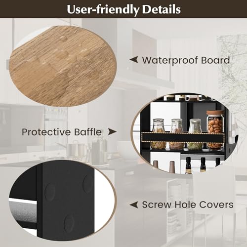 Slim Storage Cart, 4-Tier Rolling Cart with Handle & Wooden Top for Kitchen Bathroom Laundry Living Room Narrow Small Spaces, 5 Inches Width (Black & Natural) - color: Black & Natural