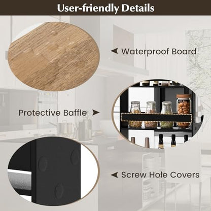 Slim Storage Cart, 4-Tier Rolling Cart with Handle & Wooden Top for Kitchen Bathroom Laundry Living Room Narrow Small Spaces, 5 Inches Width (Black & Natural) - color: Black & Natural