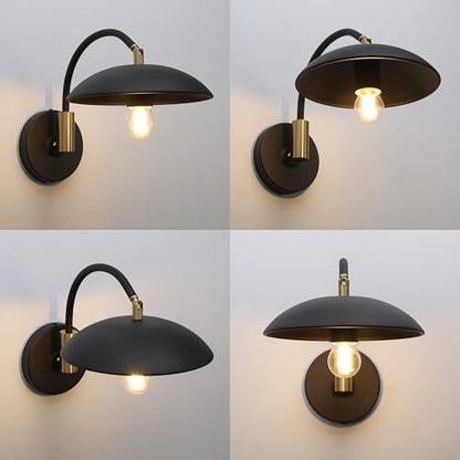 Phansthy Modern Brass Wall Sconce Hardwired 2 Pack, Adjustable Lighting Direction Wall Light, Swing Arm Wall Lamp with 8.5" Metal Half Sphere Shade for Bedside Reading, Farmhouse (Black Gold) - color: Black Gold