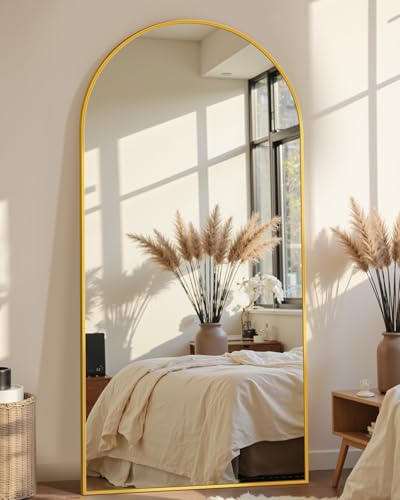 69"x28" Arched Full Length Mirror, Standing Floor Mirror, Gold | Aluminum Frame Full Body Mirror, HD Shatterproof Tempered Glass, Lean/Stand/Wall Mounted for Bedroom, Closet & Dressing Room - color: Gold, size: 69"L x 28"W