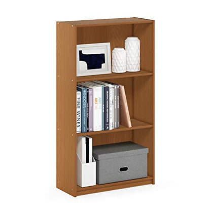 Furinno BASIC Book Shelf, 3-Tier Modern Bookshelf, Bookcase with Open Shelves, 9.3" x 21.8" x 39.5", for Living Room, Bedroom, Home Office, Light Cherry - color: Light Cherry, size: 3-Tier